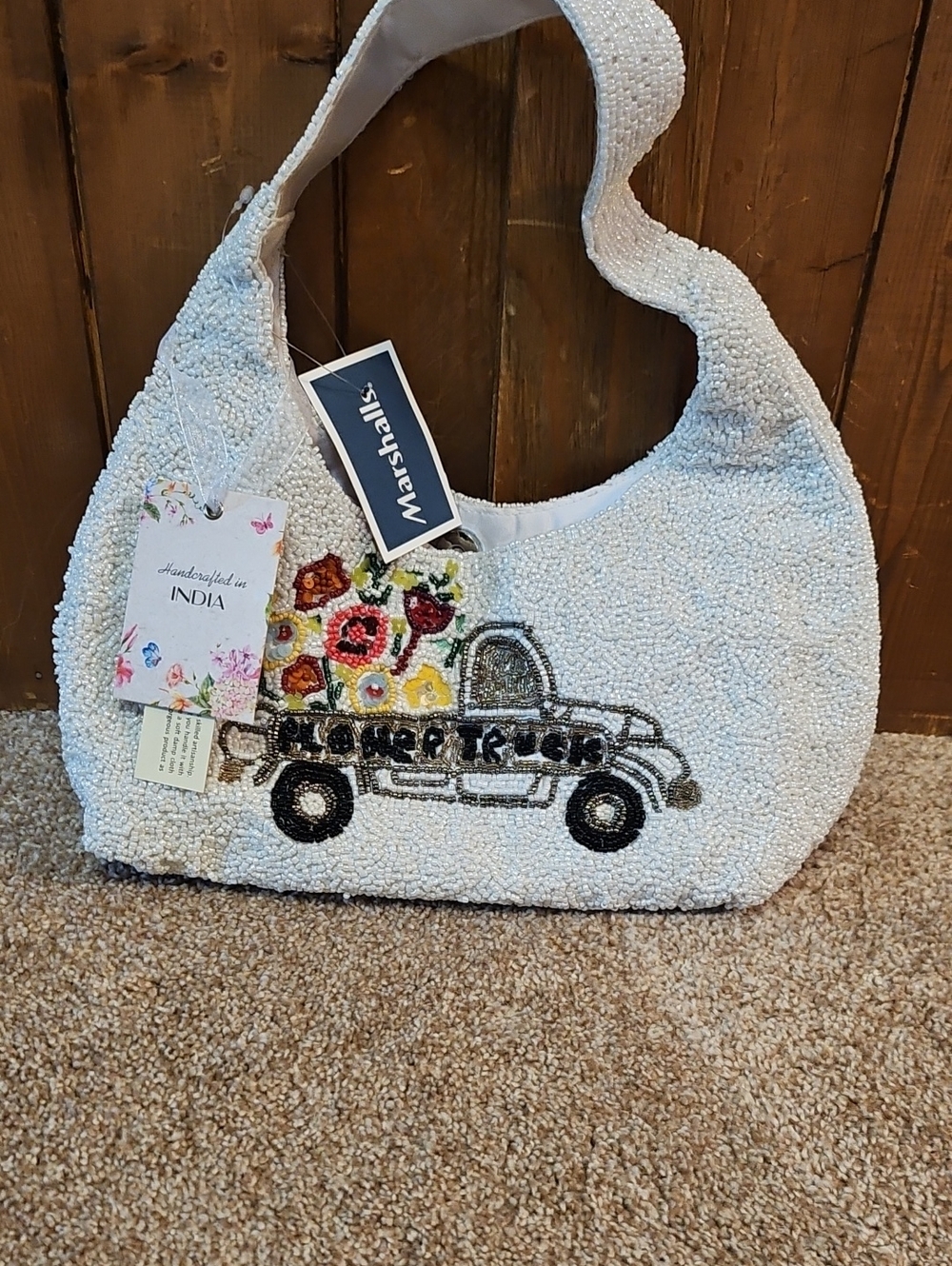 Marshalls White Beaded Truck Shoulder Bag with Colorful Floral Accents